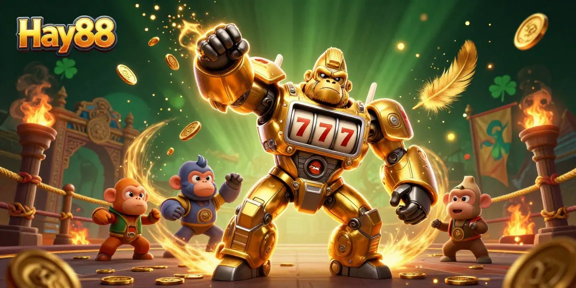 Engage in winning strategies with Hay88's thrilling 3D gaming environment showcasing a golden mech.