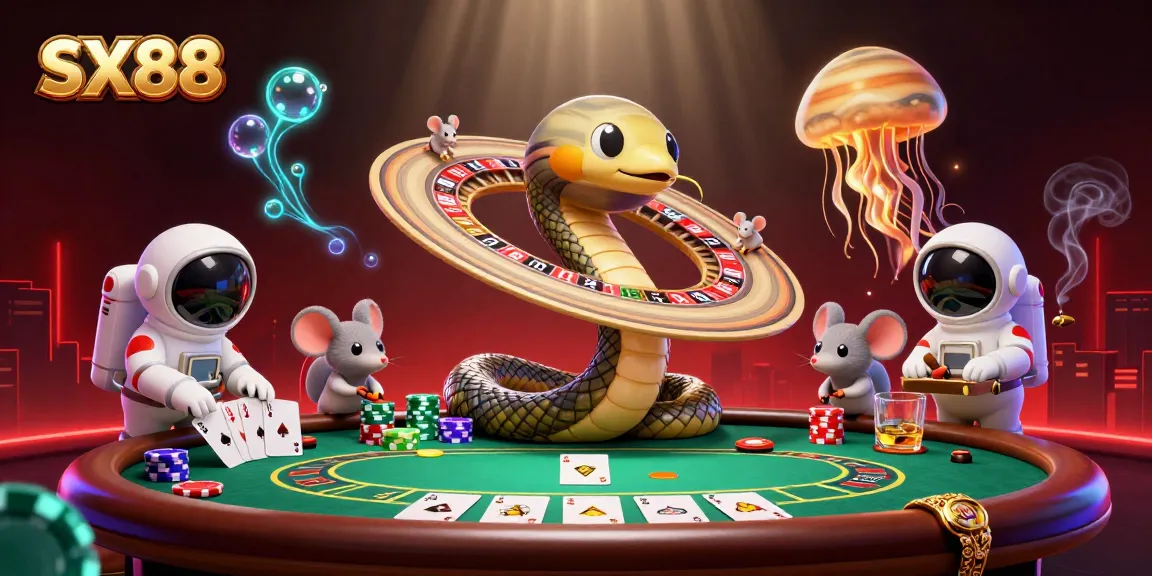 SX88 offers exciting gambling options with astronauts betting on a roulette wheel made by Saturn's rings.