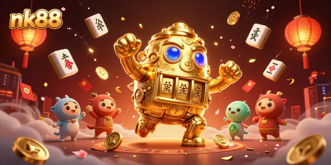 Engage in thrilling gameplay with nk88's dynamic casino cartoon featuring a towering golden golem.