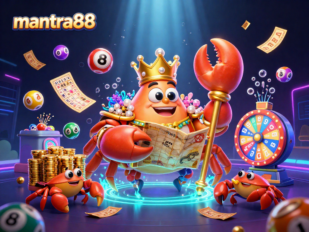 Engage with mantra88's vibrant gaming adventure featuring a majestic crab emperor and dynamic lottery elements.