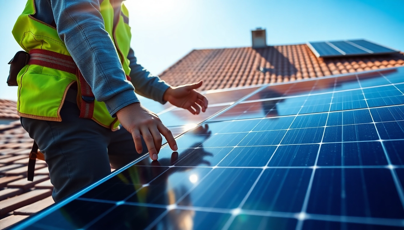 Technician performing solar maintenance New Jersey on residential rooftop panels.