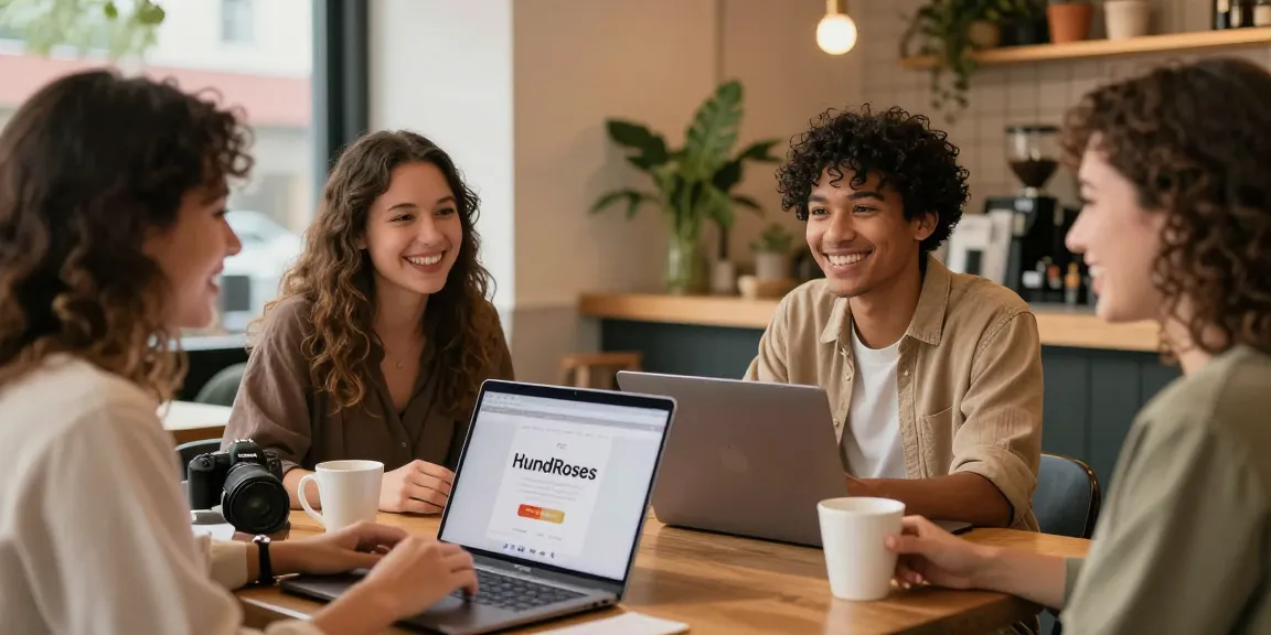 Engaging singles using the HundRoses app in a cozy café, fostering genuine connections.