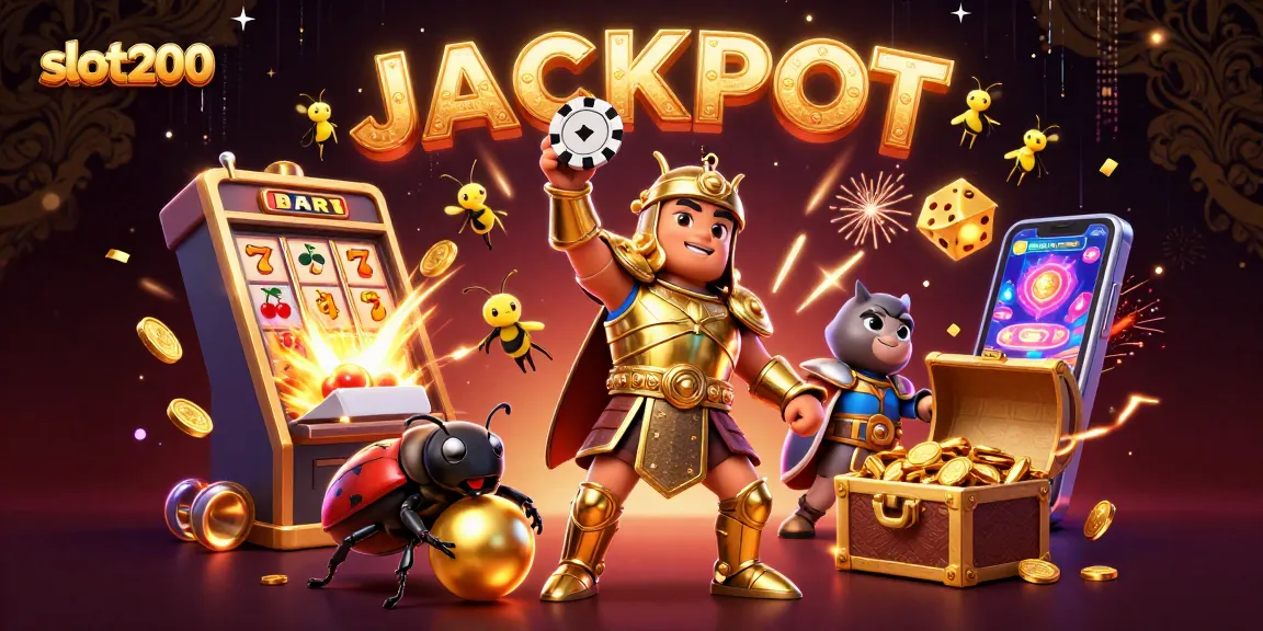 Slot200 menawarkan kemenangan besar dengan ilustrasi menarik mesin slot yang mengeluarkan banyak koin.