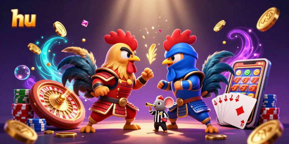 Engage in thrilling casino action at hu, featuring dynamic rooster showdown and sparkling game elements.