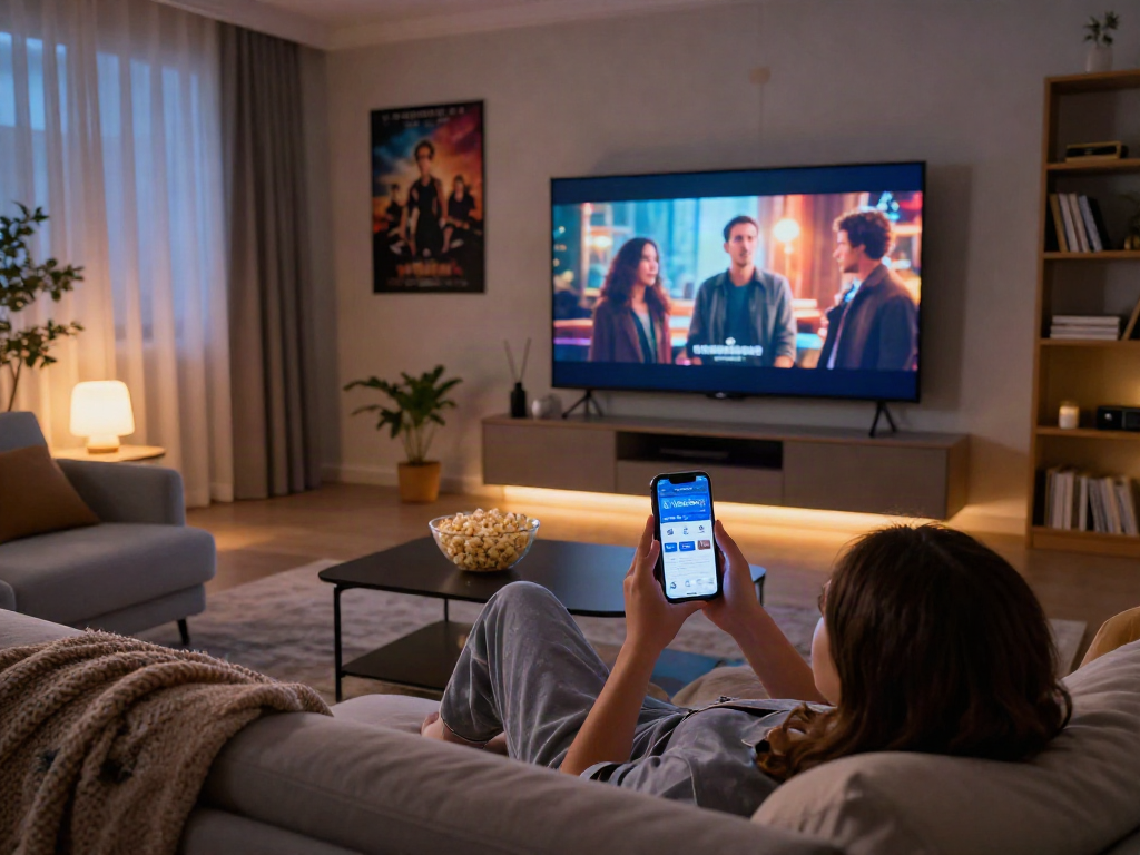 Experience the joy of streaming movies with Moviebox apk in a cozy home theater setup.