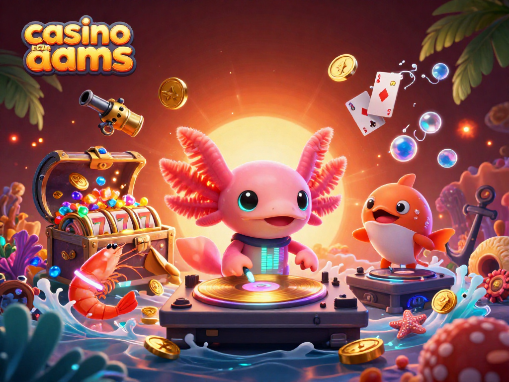 Gioca nei migliori casino non AAMS con un DJ axolotl e creature marine danzanti in un ambiente vibrante.