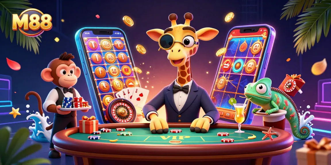Engage with M88's vibrant casino experience featuring a high-roller giraffe and dynamic games.