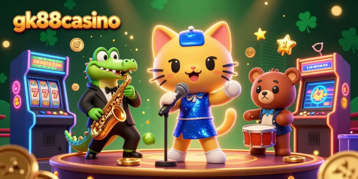 Experience excitement at gk88casino with lively characters performing in a vibrant casino scene.
