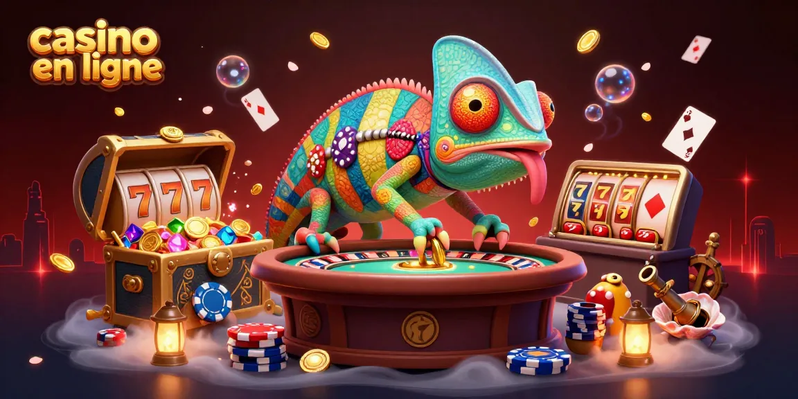 Explore les stratégies du casino en ligne avec un chameleon 3D vibrant au cœur de l'action.