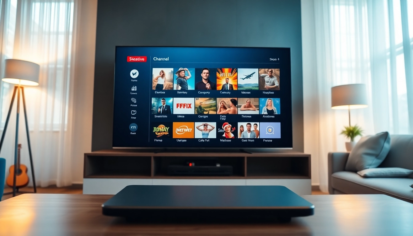 Explore free trial iptv offerings on a digital device in a cozy living room setting.