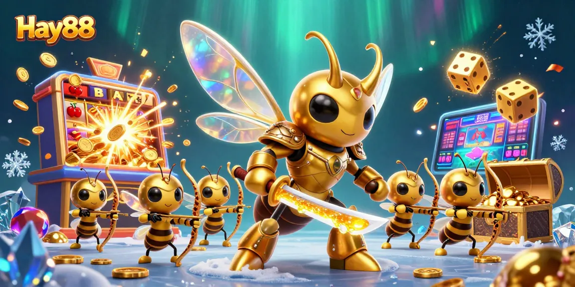 Experience thrilling gameplay at Hay88 with slot machines, bee warriors, and vibrant 3D illustrations.