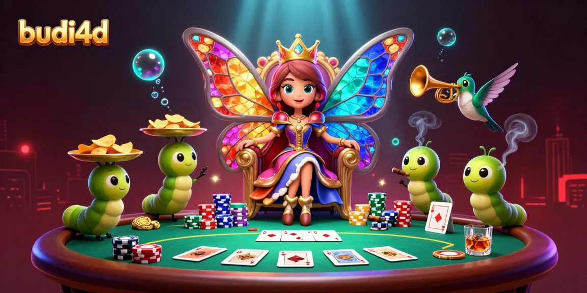 Engage players with budi4d's vibrant scene featuring a cartoon queen and poker elements.