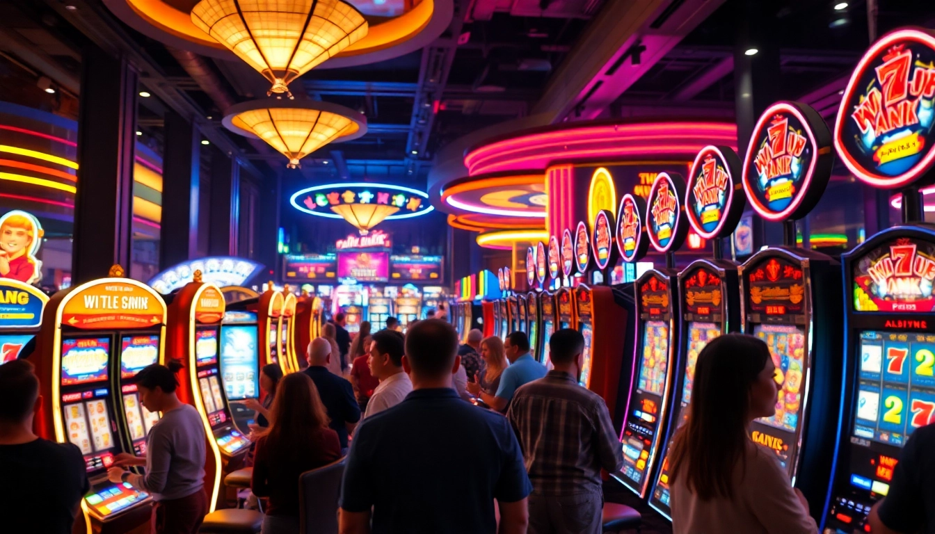 Menikmati Slot Depo 5000 di dalam kasino yang ramai dengan mesin slot menyala.