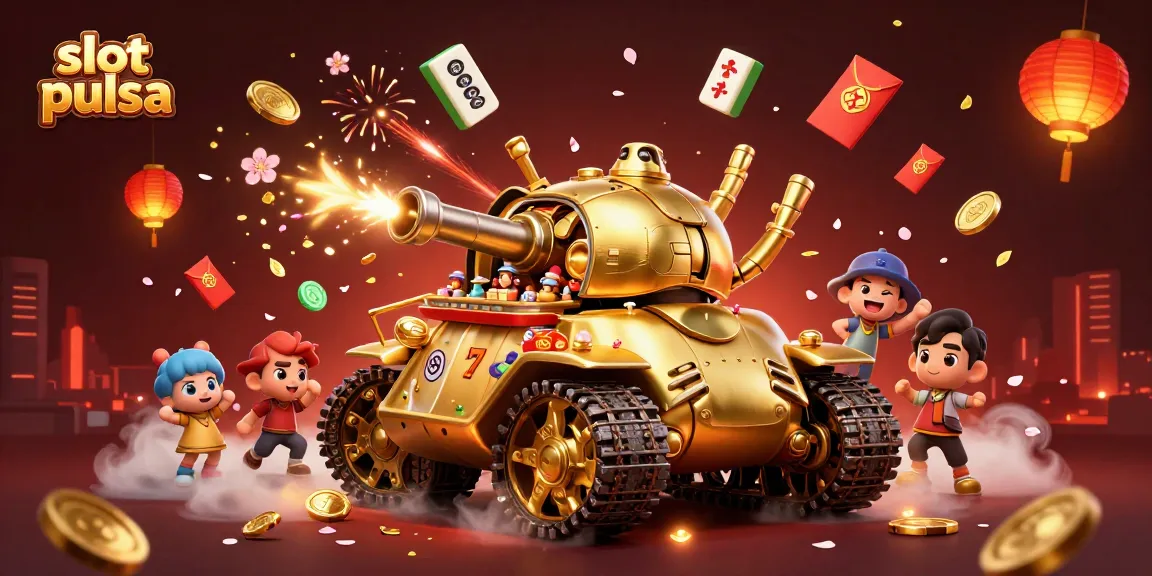 Win exciting rewards playing slot pulsa with a dynamic casino scene of lucky symbols and festive confetti.