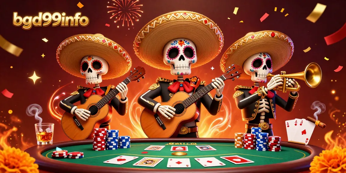 Engage in thrilling poker action on bgd99info with a vibrant mariachi band and festive atmosphere.