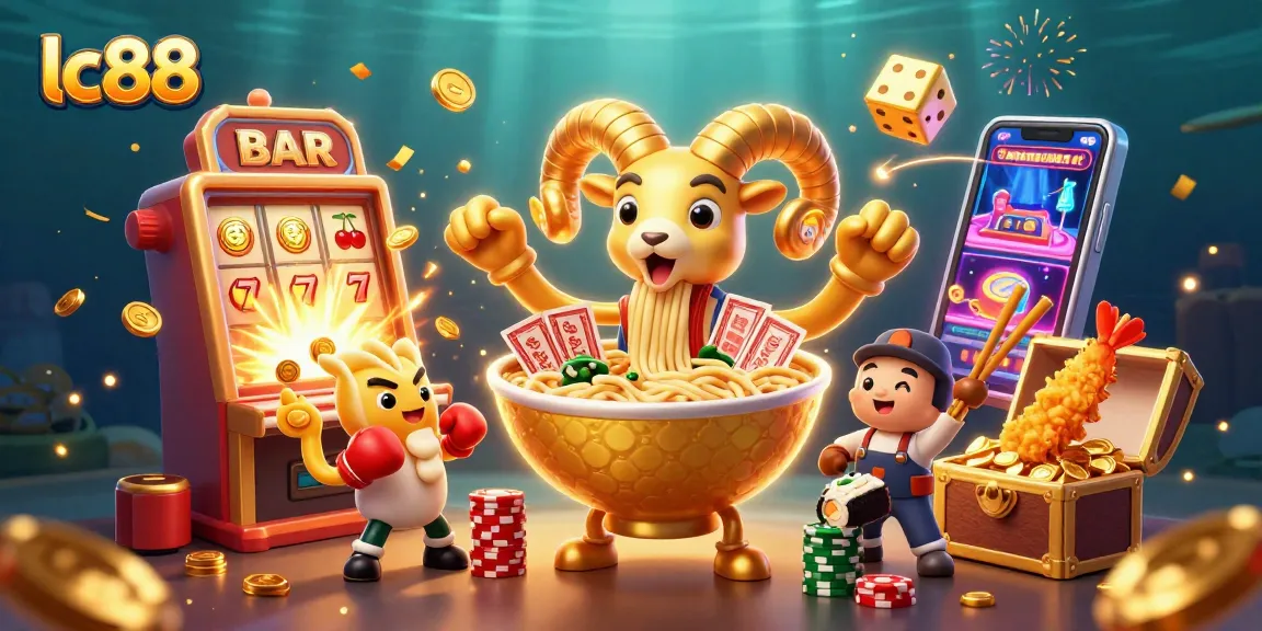 Experience the vibrant gamescape of lc88, featuring a dynamic casino scene with colorful characters and exciting gaming elements.
