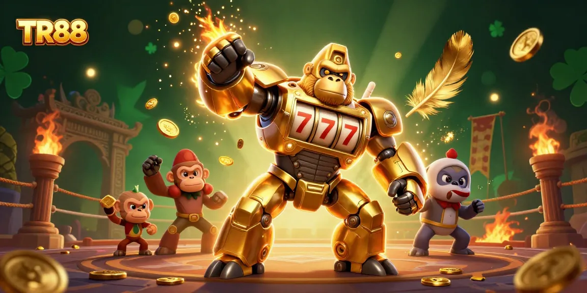 Engage in thrilling slots with the TR88 golden gorilla mech and explosive casino action!