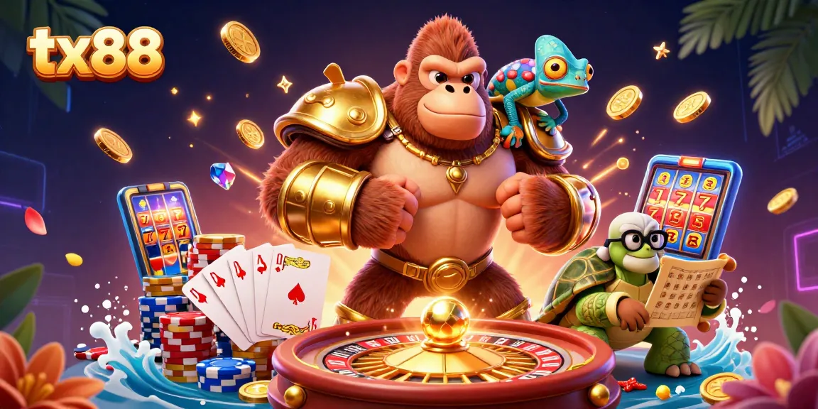 Experience unforgettable excitement with tx88's vibrant casino games featuring a powerful gorilla king and dynamic elements.