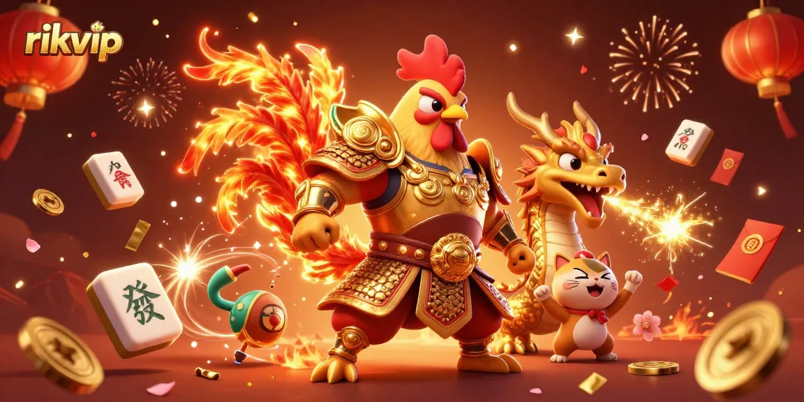 Engage in exciting gameplay at rikvip with dynamic elements of fierce warriors, dragons, and festive decorations.