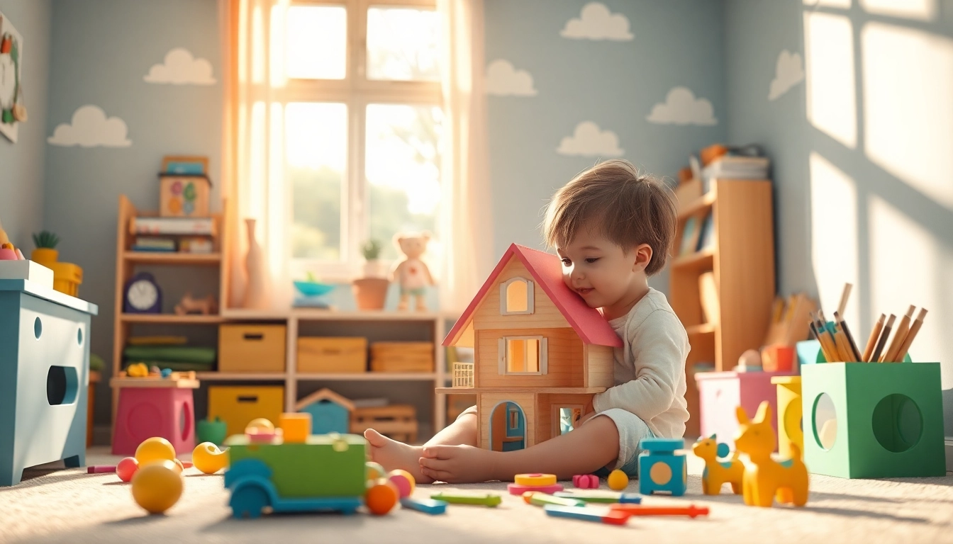 Child participating in Play Therapy session with colorful toys in a warm environment.