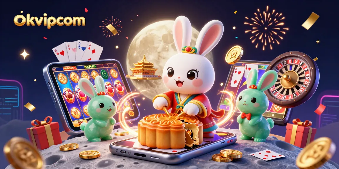 Experience the excitement at okvipcom with a celebration of online casino gaming, featuring dynamic visuals of poker and slots.