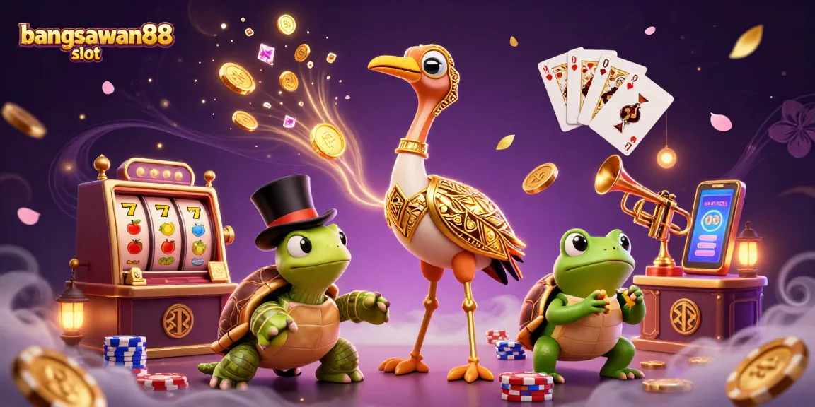 Engage with bangsawan88 slot action featuring vibrant 3D characters among cascading coins and sparkling gems.