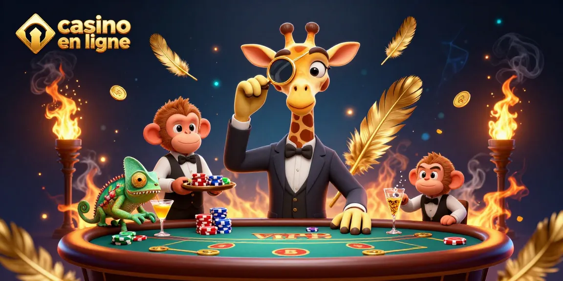Les jeux de casino en ligne prennent vie avec la girafe haute rouleuse au poker, joignant un macaque valet.