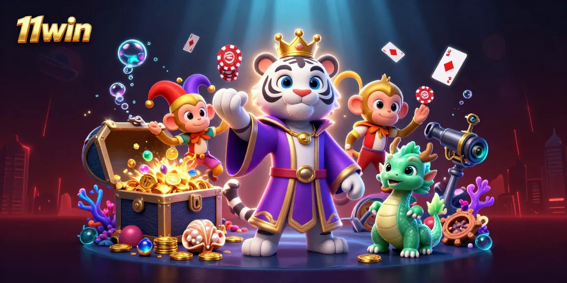Experience thrilling gaming adventures with 11win's vibrant casino characters and exciting elements.