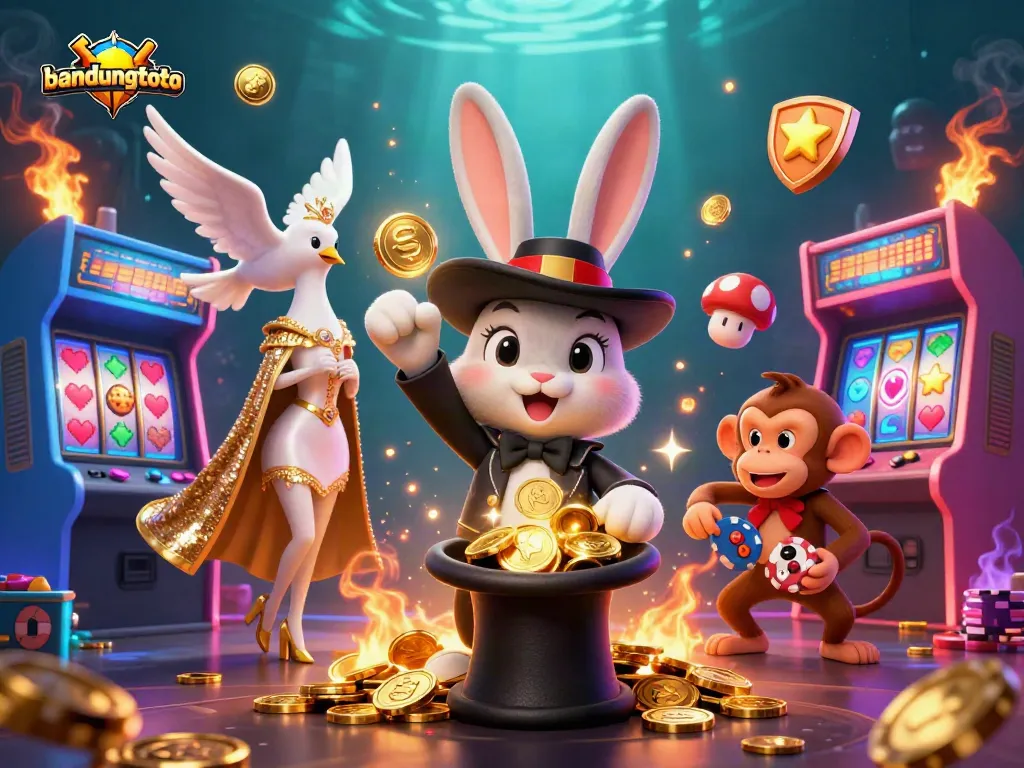 Experience the thrill of bandungtoto as the magician rabbit unveils golden coins amidst vibrant gaming elements.