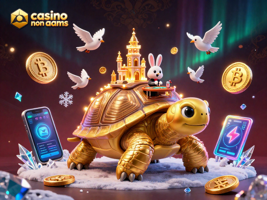 Gioca nei casino non AAMS con una tartaruga dorata e un dealer che distribuisce carte.