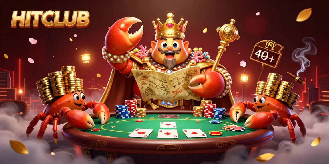 Experience the enchanting HITCLUB ambiance with a royal crab emperor leading epic gambling adventures.
