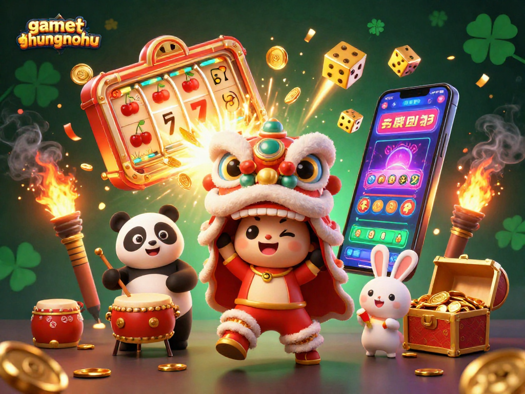 Experience dynamic gaming excitement with gamethuongnohu as festive characters celebrate wins amid vibrant casino elements.