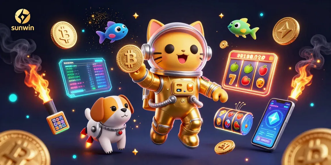 Experience excitement with sunwin as cartoon astronaut cat plays slots amidst a cosmic scene.