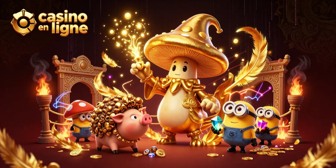 Plongez dans l'univers du casino en ligne avec une illustration captivante de magie et de trésors d'or.