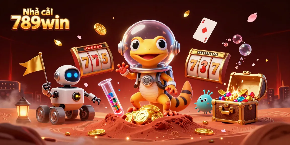 Engage in thrilling games at Nhà cái 789win with a vibrant casino scene featuring colorful slot reels.