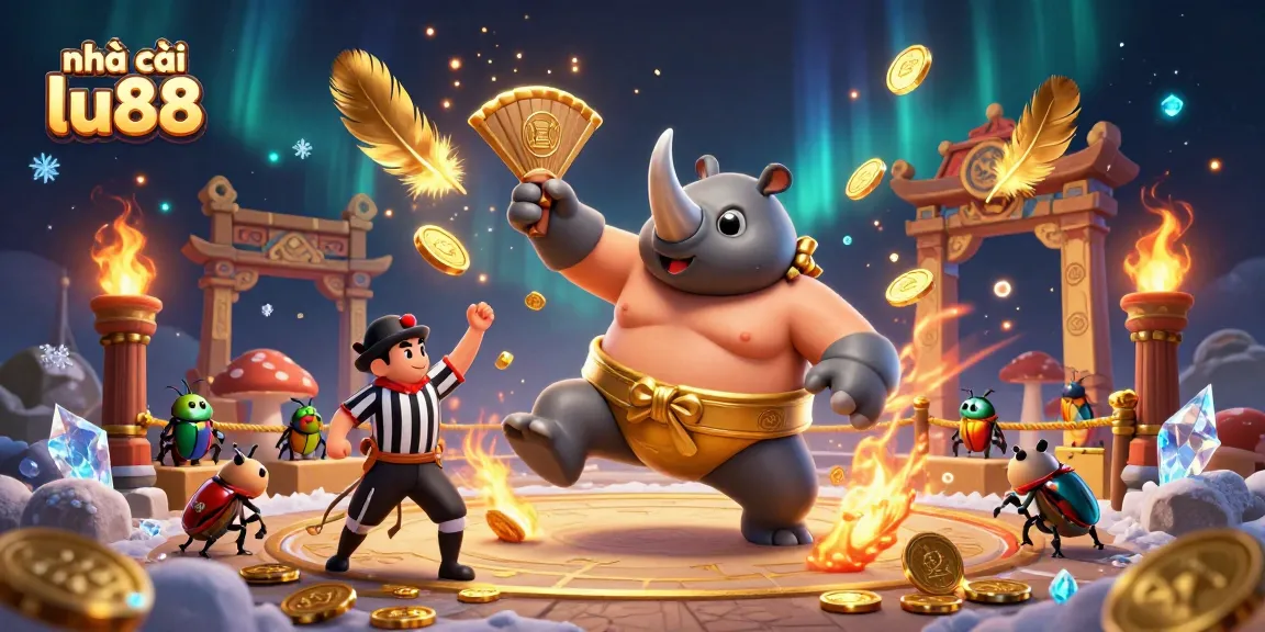 Engage in action at nhà cái lu88 with a dynamic sumo champion beetle, gold coins flying!