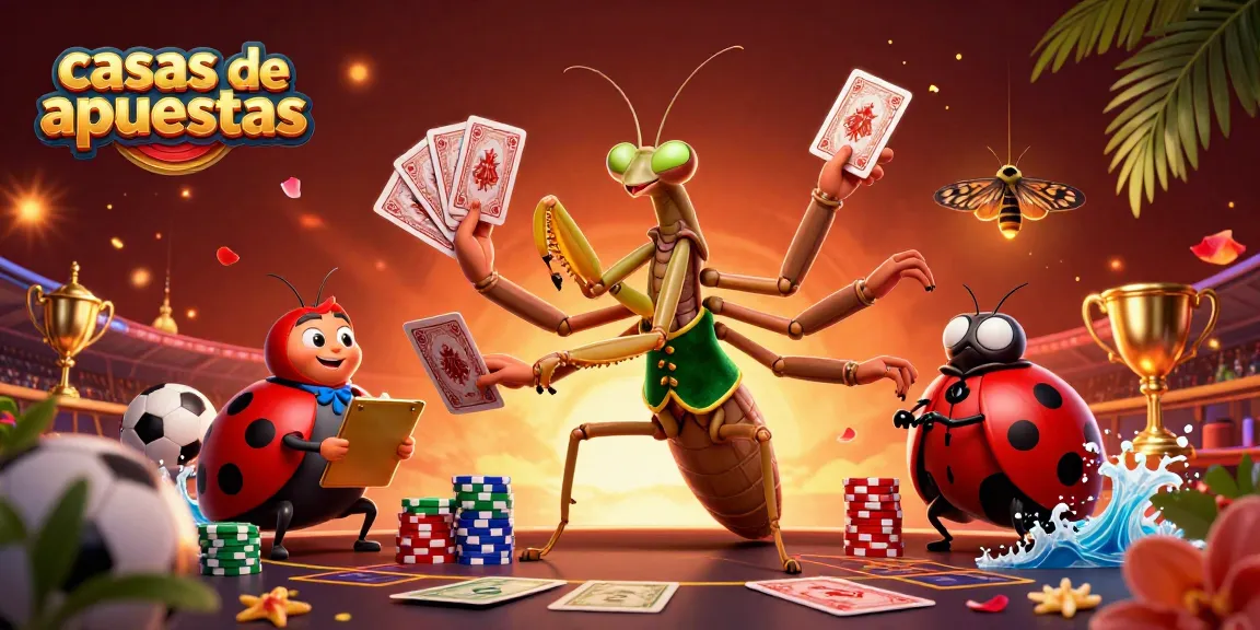 Las casas de apuestas en acción con un camaleón repartiendo cartas y un gerente de insecto supervisando.
