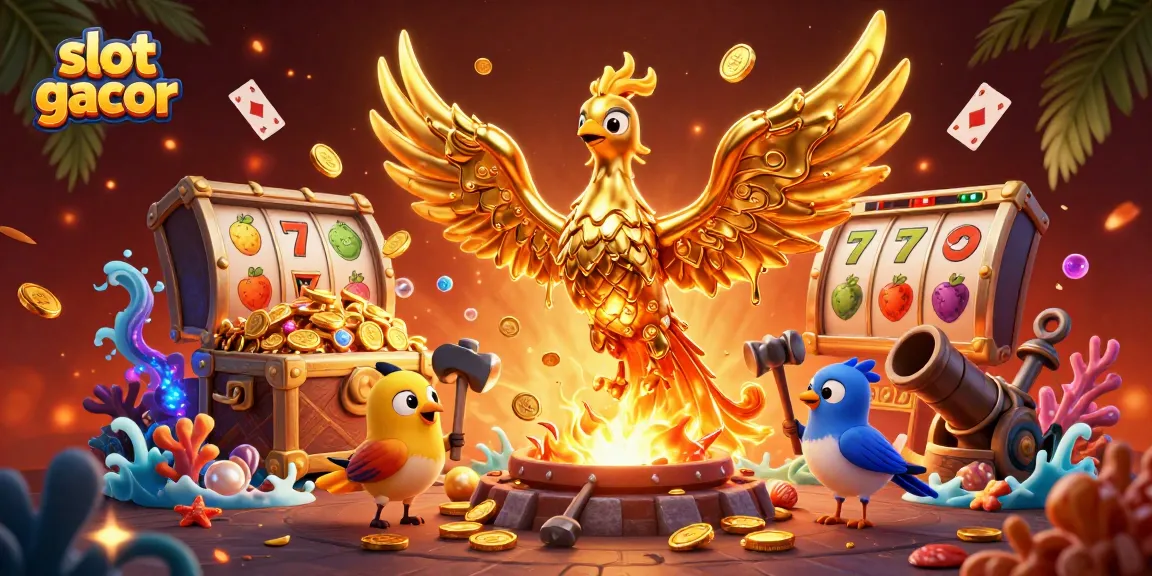 Engage with slot gacor through an animated scene of winning fortunes and vibrant elements.