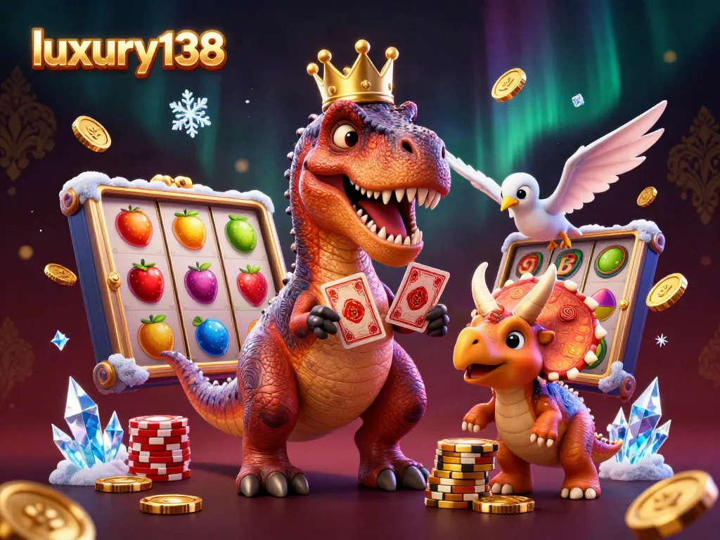 Win big at luxury138 with dynamic characters and enticing slot elements in a colorful casino scene.
