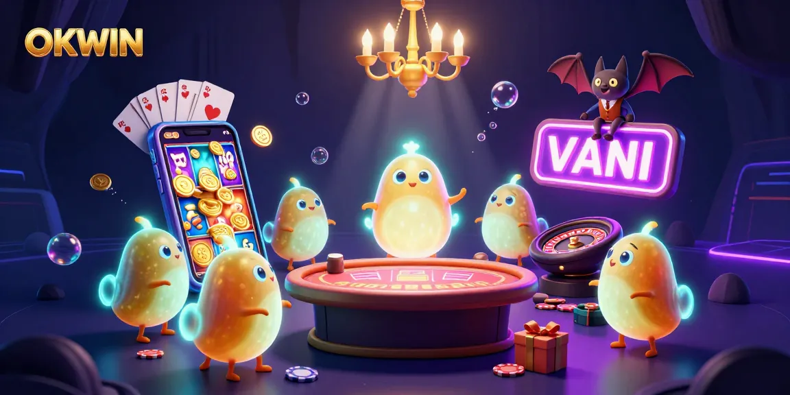 Engage with OKWIN's vibrant online casino scene, illuminated by glowworms in a lively cave.