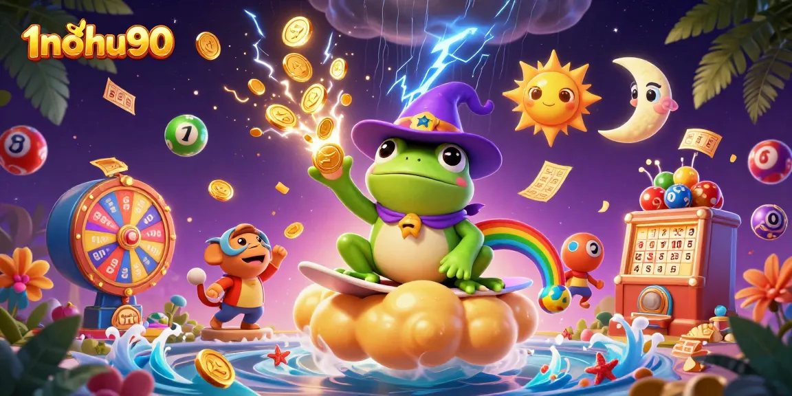 Experience the magic of 1nohu90 with dynamic winnings and vibrant gaming elements in this enchanting scene.
