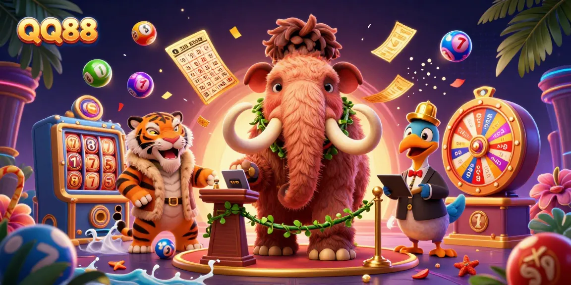 Engage in thrilling gaming adventures with QQ88's vibrant casino atmosphere, featuring rich characters and casino elements.