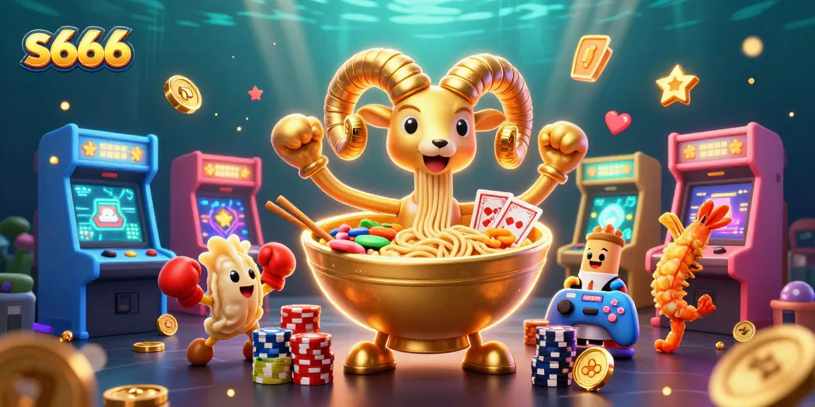 Play exciting games at s666 Casino, showcasing a fun-filled scene with vivid characters and gaming elements.