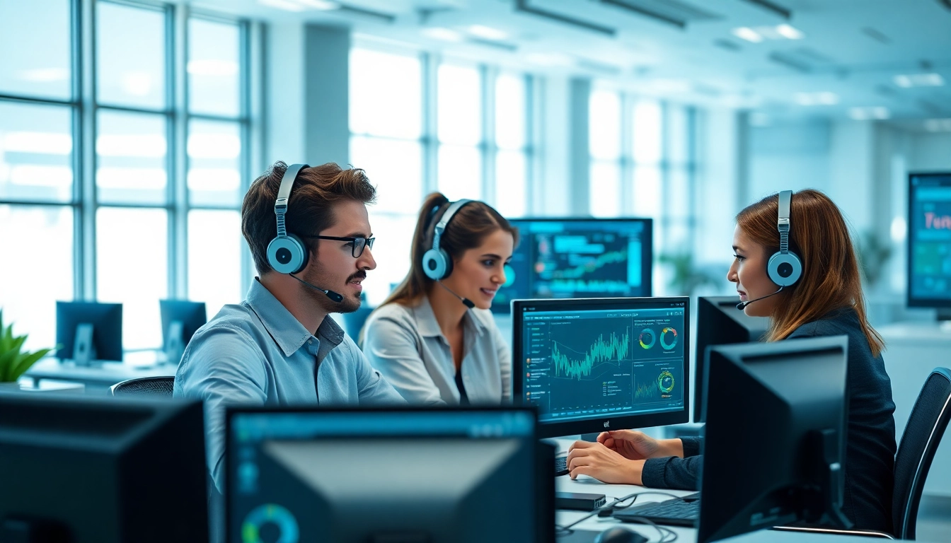 Providing business it support through teamwork in a modern office.