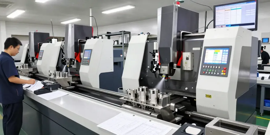 Skilled operators machining high-quality machined stainless steel parts in a professional CNC facility.
