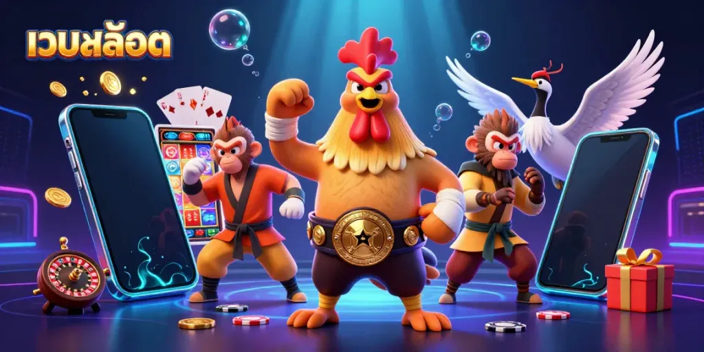 Engaging scene showcasing a vibrant เว็บสล็อต experience with dynamic characters and exciting gaming elements.