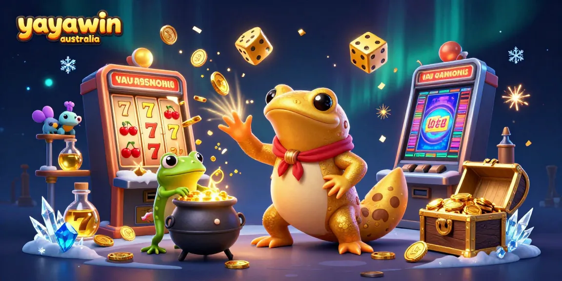 Spin big with Yayawin Australia, colorful pokies and jackpot elements in a vibrant casino scene.