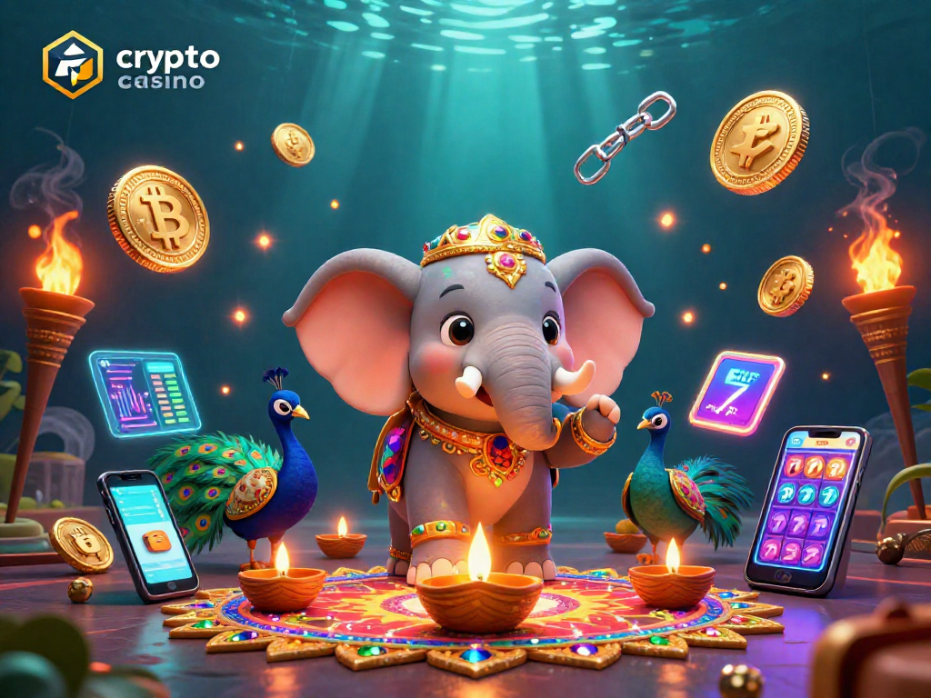 Gagnez au crypto casino avec un éléphant extravagant et des éléments bitcoin illuminés