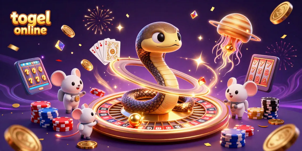 Experience togel online with a 3D cosmic dealer and dynamic gambling elements in a vibrant illustration.