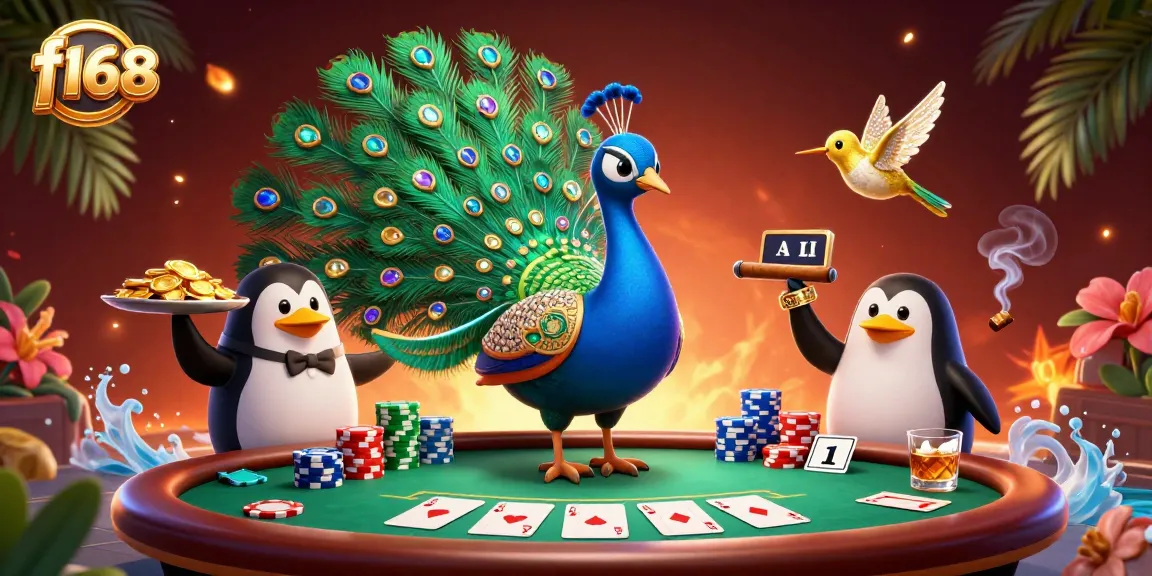 Experience the thrill of f168 gaming with a vibrant 3D casino illustration of poker action.